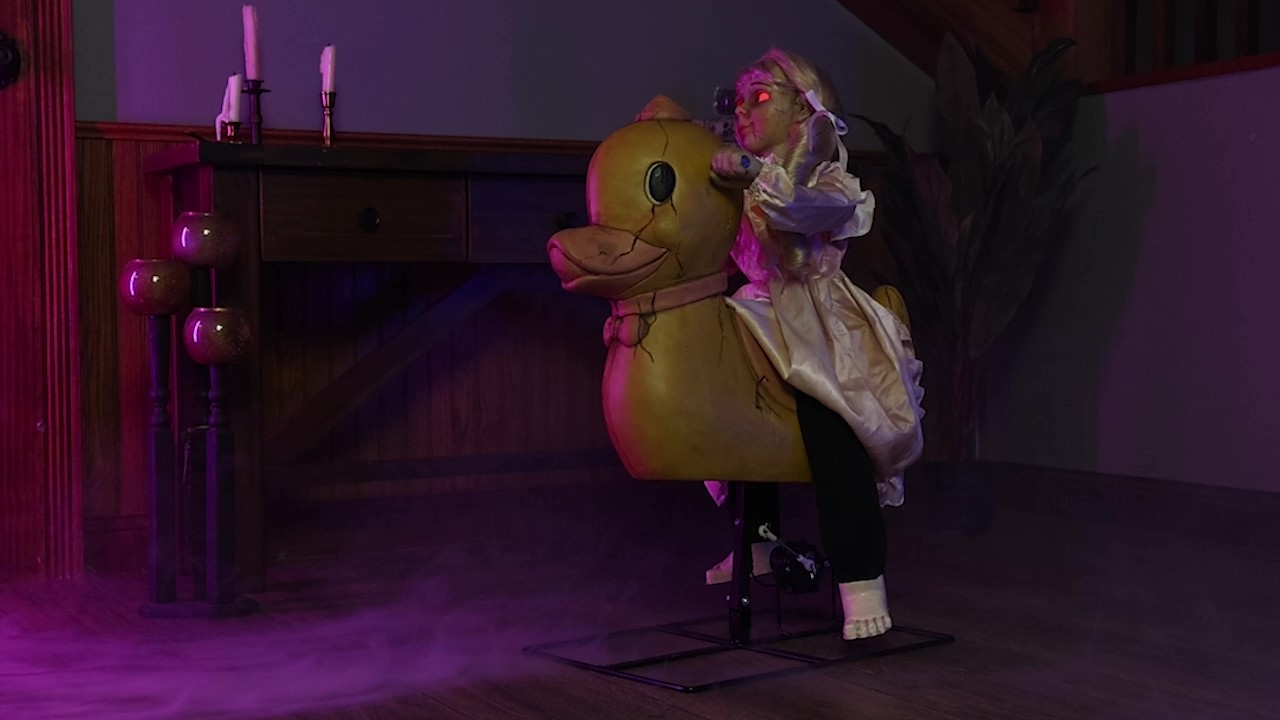 This exclusive 2.8FT Animatronic Rocking Duck Doll may look innocent, but its eerie motion and unsettling sounds will leave guests unsettled. A creepy twist on a childhood classic!